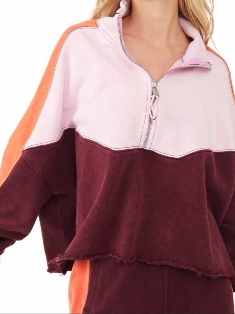 Free people movement fig jam split Colorblock Quarter-Zip Pullover Hoodie -